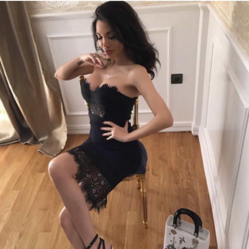 Black strapless midi dress
